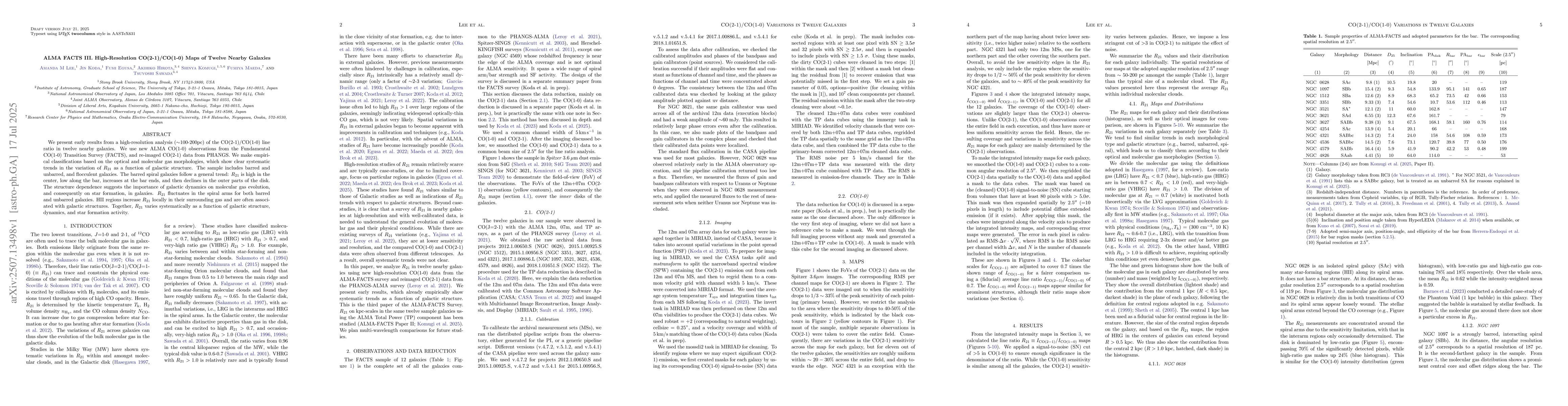 Thumbnail for ALMA FACTS III. High-Resolution CO(2-1)/CO(1-0) Maps of Twelve Nearby
  Galaxies