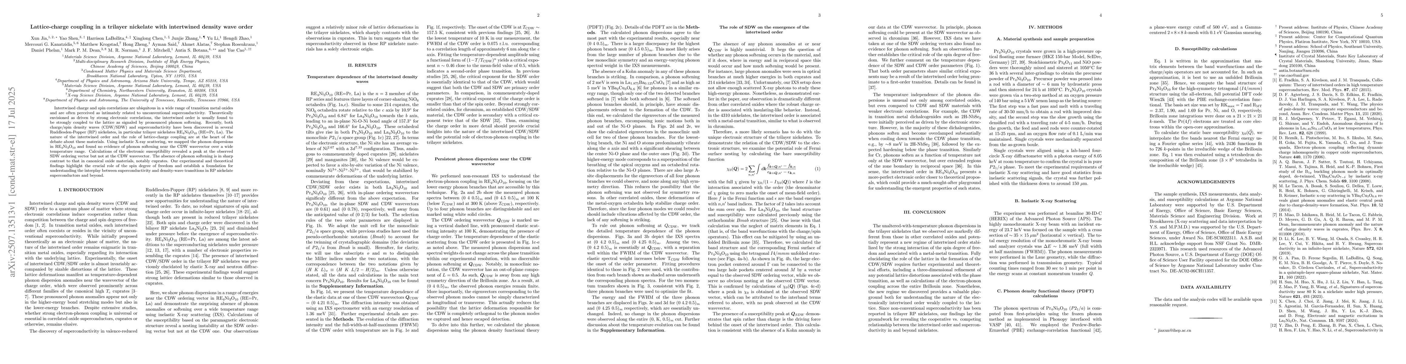 Thumbnail for Lattice-charge coupling in a trilayer nickelate with intertwined density
  wave order