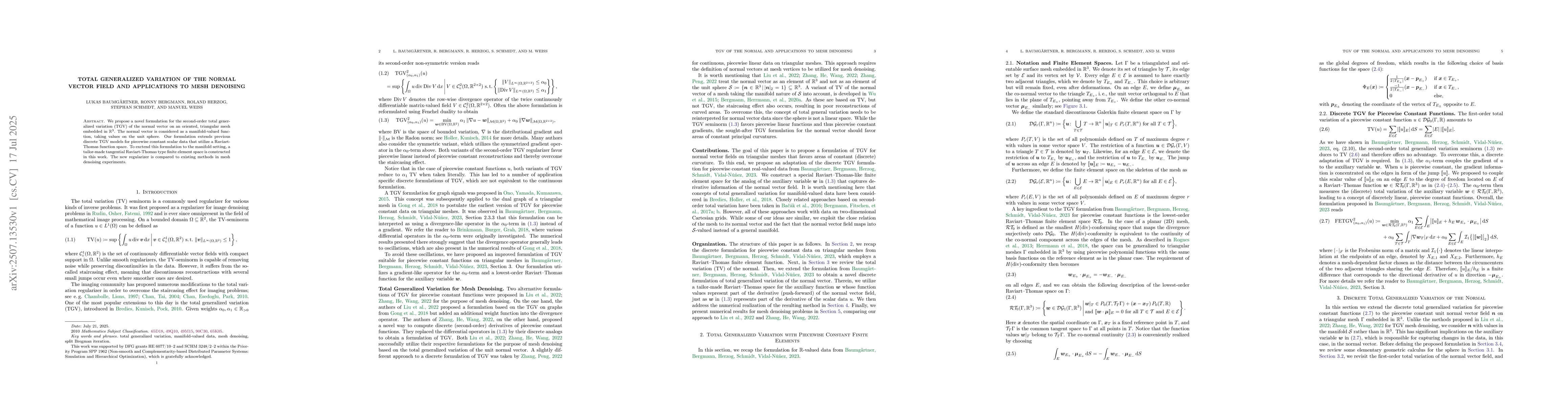 Thumbnail for Total Generalized Variation of the Normal Vector Field and Applications
  to Mesh Denoising