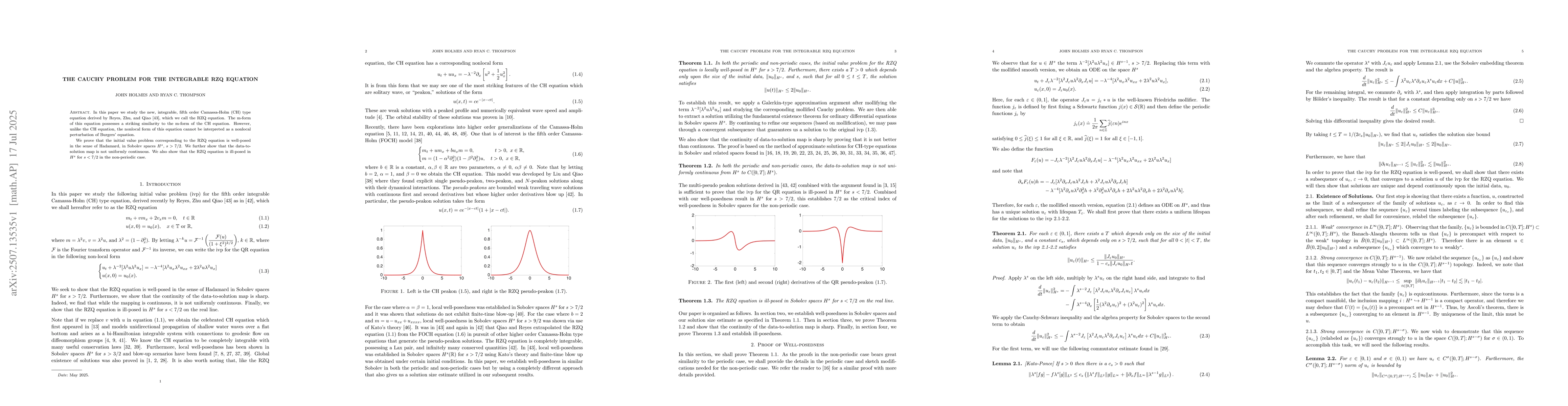 Thumbnail for The Cauchy problem for the integrable RZQ equation