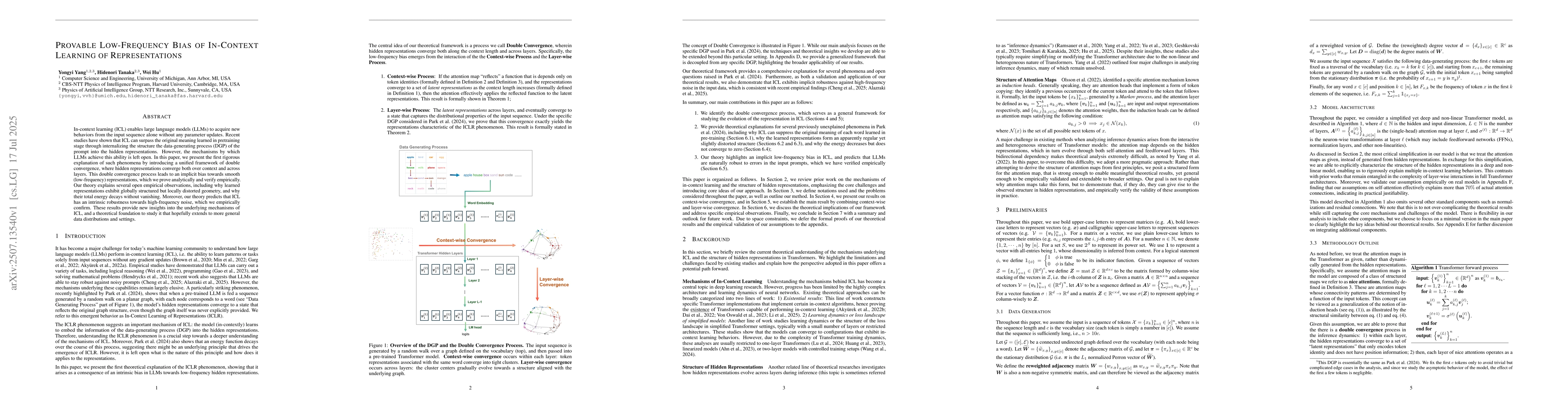 Thumbnail for Provable Low-Frequency Bias of In-Context Learning of Representations
