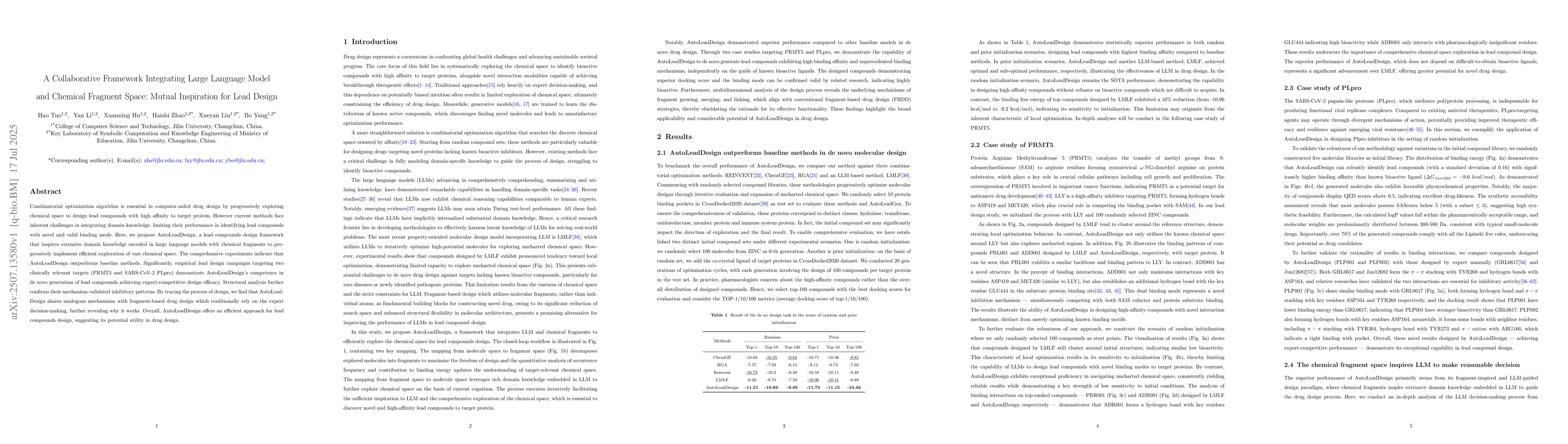 Thumbnail for A Collaborative Framework Integrating Large Language Model and Chemical
  Fragment Space: Mutual Inspiration for Lead Design