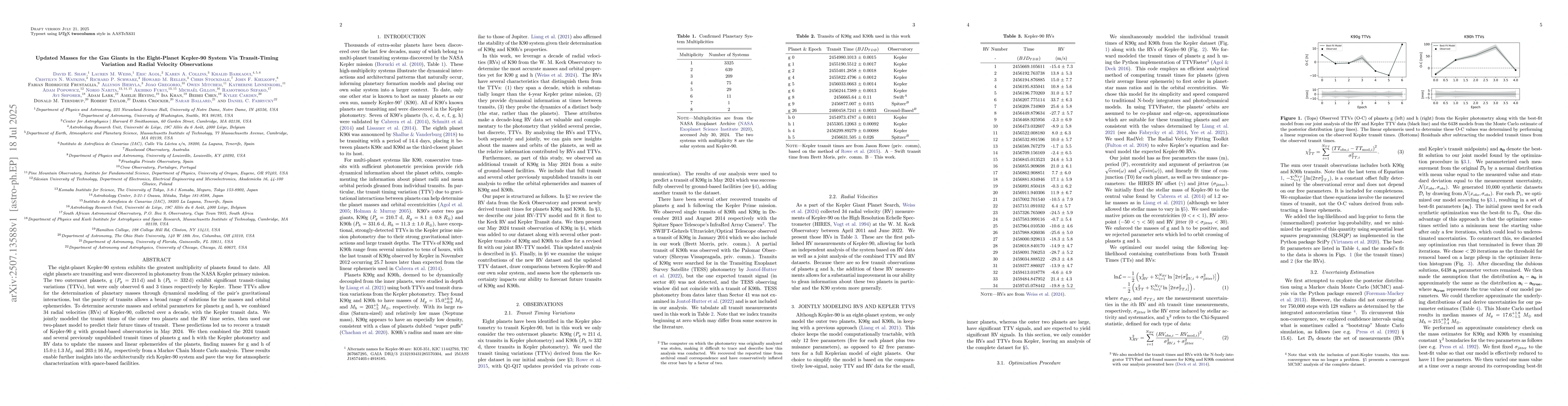 Thumbnail for Updated Masses for the Gas Giants in the Eight-Planet Kepler-90 System
  Via Transit-Timing Variation and Radial Velocity Observations