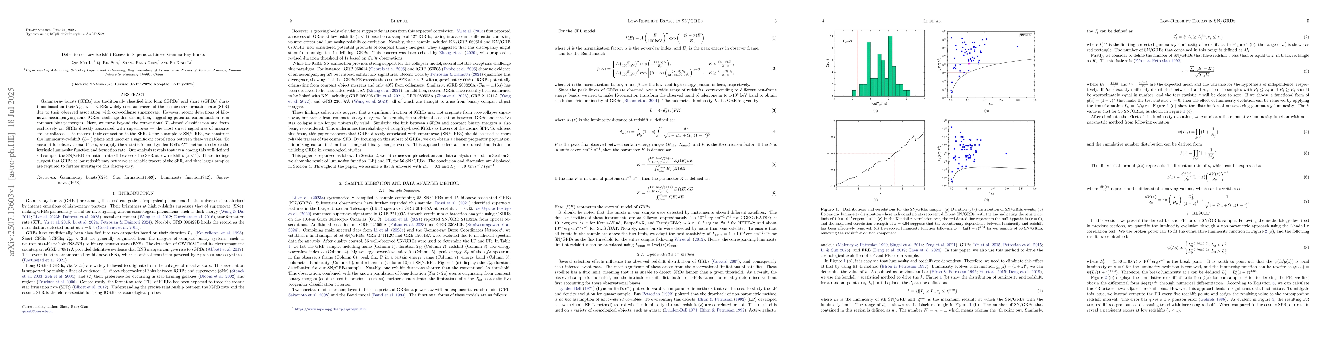 Thumbnail for Detection of Low-Redshift Excess in Supernova-Linked Gamma-Ray Bursts