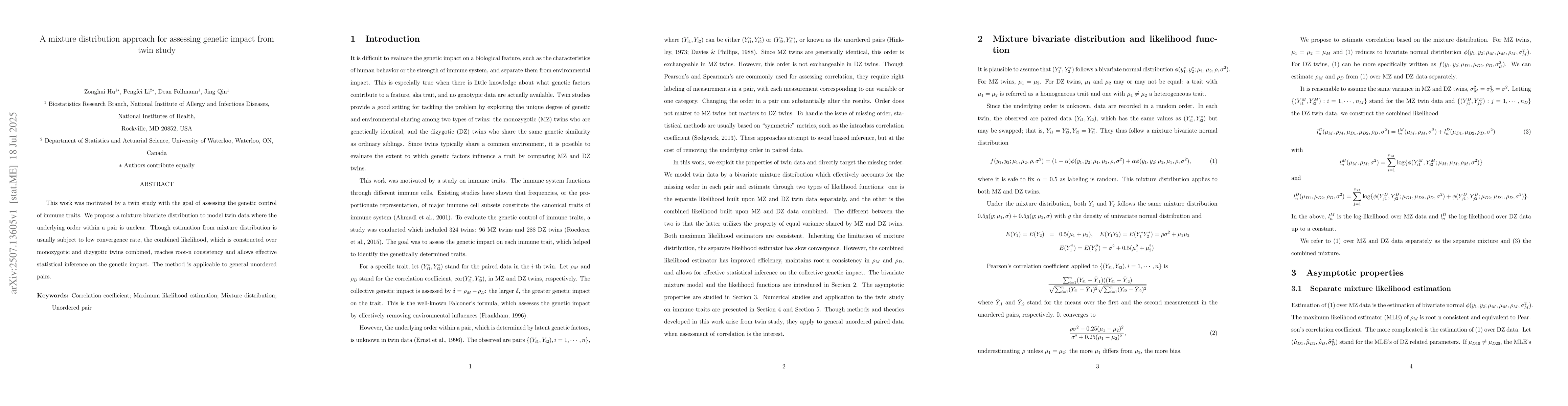 Thumbnail for A mixture distribution approach for assessing genetic impact from twin
  study