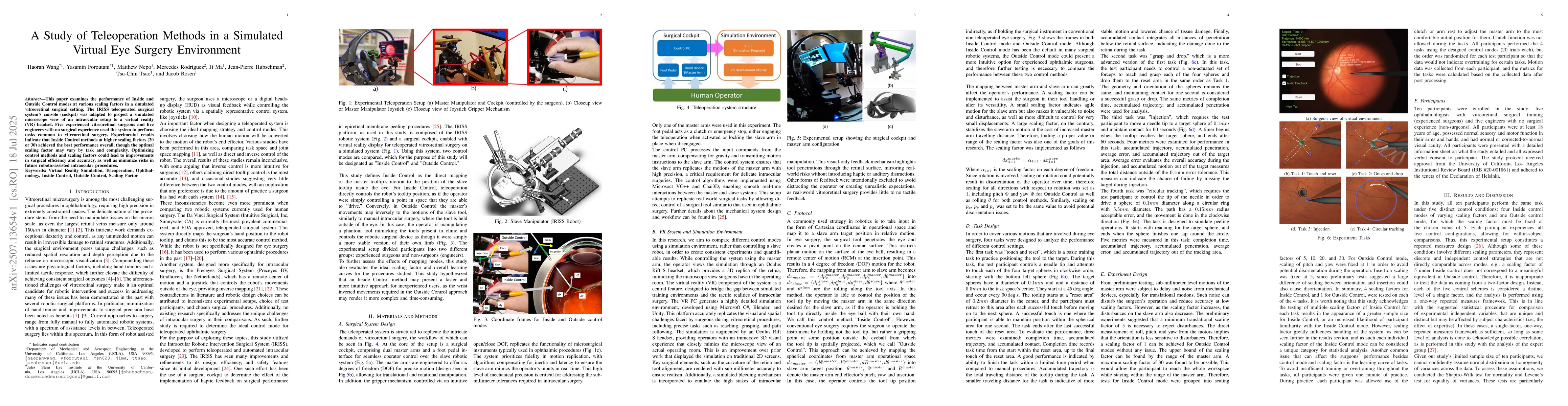 Thumbnail for A Study of Teleoperation Methods in a Simulated Virtual Eye Surgery
  Environment