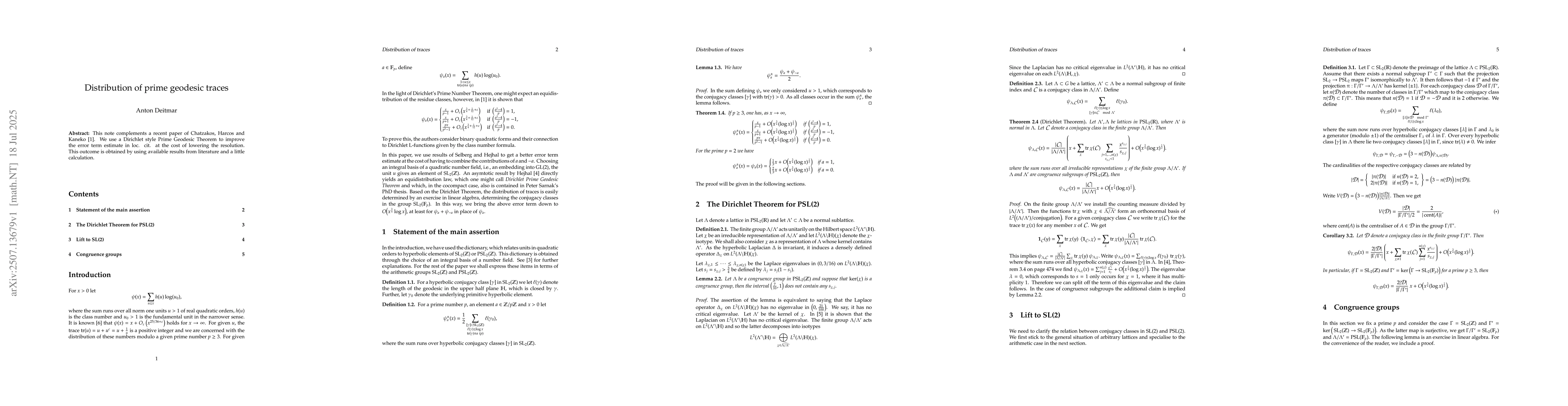Thumbnail for Distribution of prime geodesic traces