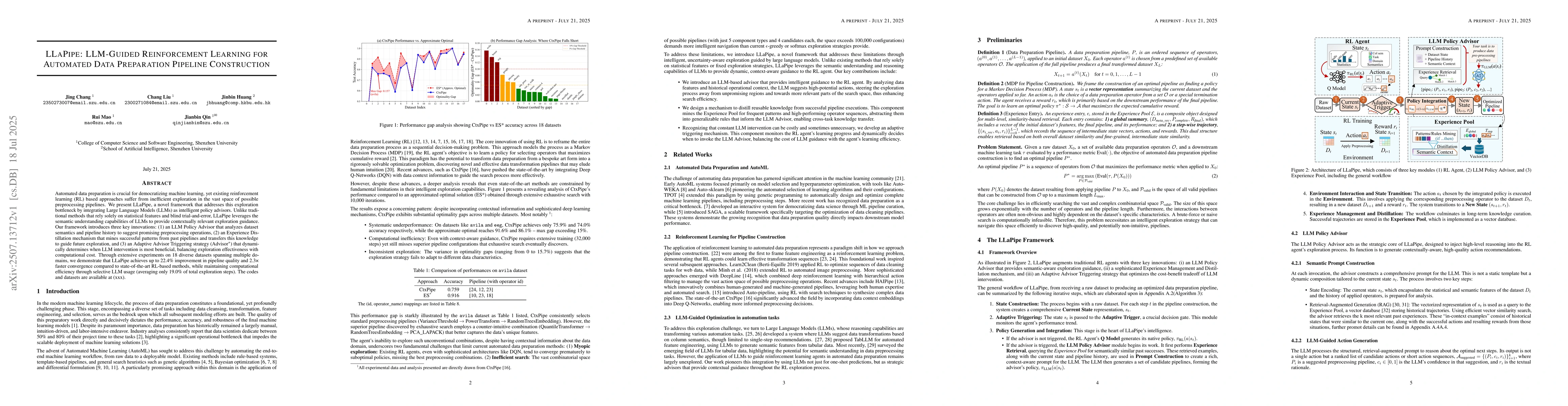 Thumbnail for LLaPipe: LLM-Guided Reinforcement Learning for Automated Data
  Preparation Pipeline Construction