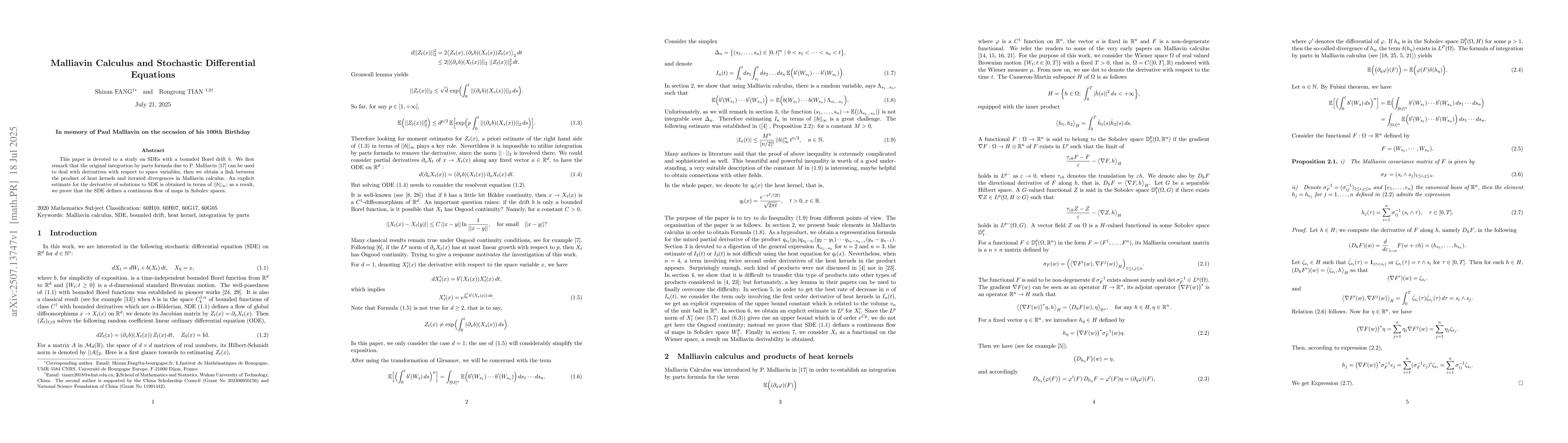 Thumbnail for Malliavin Calculus and Stochastic Differential Equations