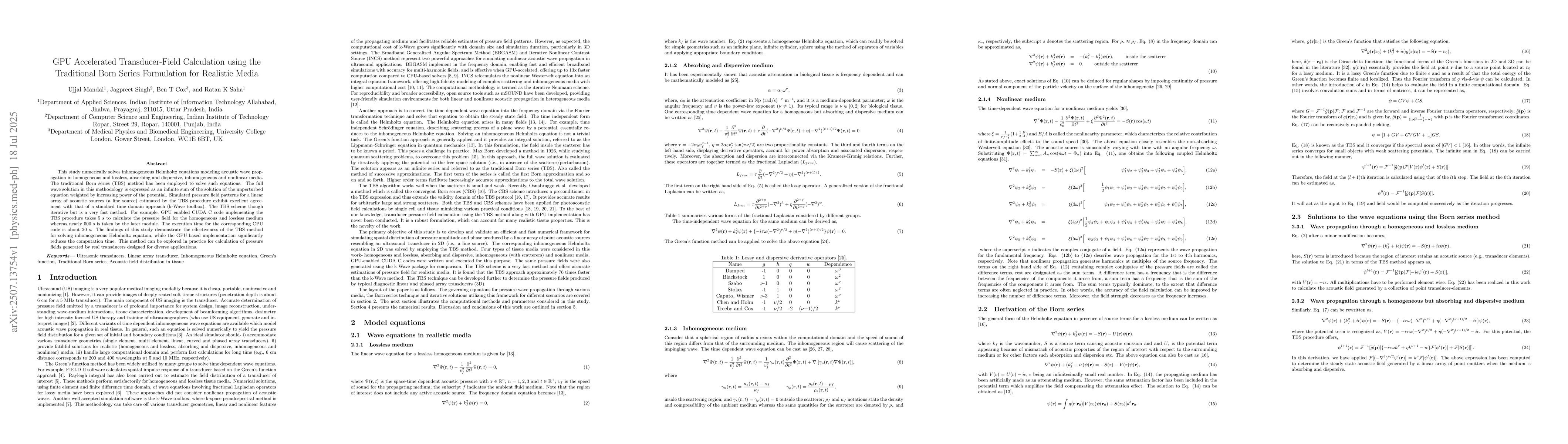 Thumbnail for GPU Accelerated Transducer-Field Calculation using the Traditional Born
  Series Formulation for Realistic Media
