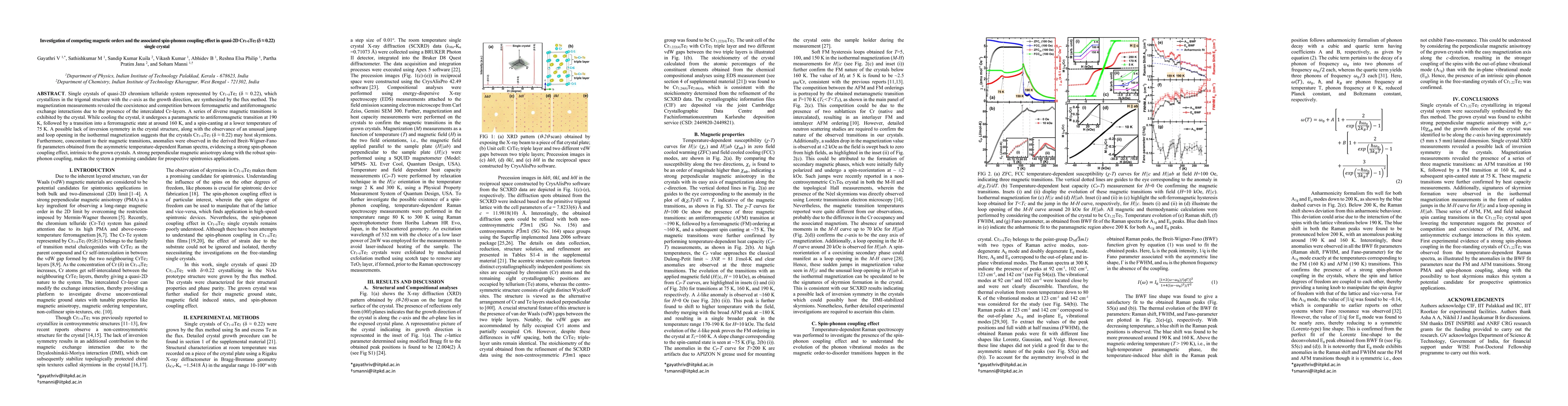 Thumbnail for Investigation of competing magnetic orders and the associated
  spin-phonon coupling effect in quasi-2D Cr1+xTe2 (x = 0.22) single crystal