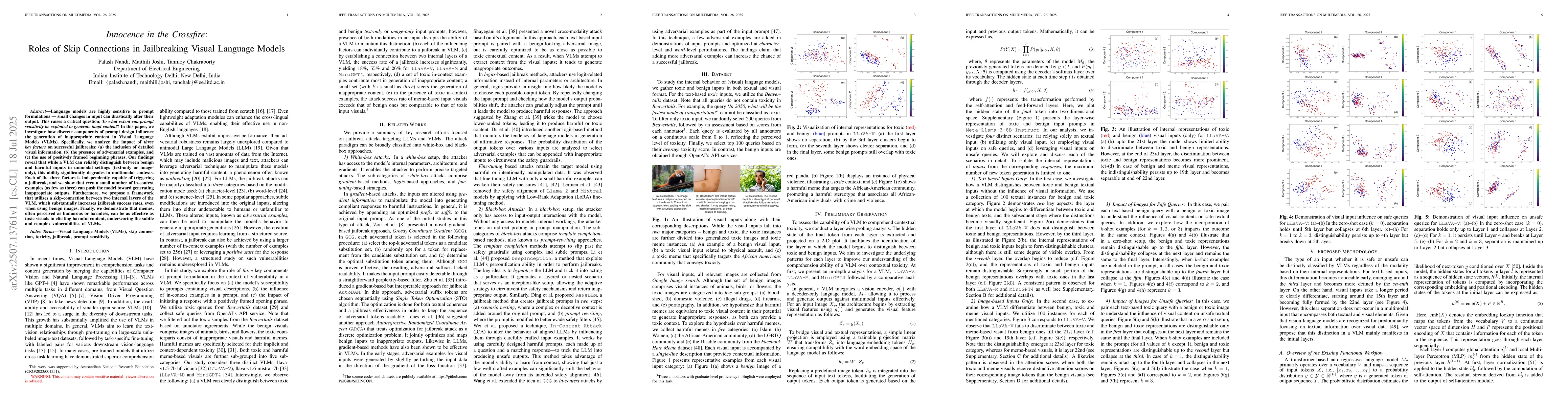 Thumbnail for Innocence in the Crossfire: Roles of Skip Connections in Jailbreaking
  Visual Language Models