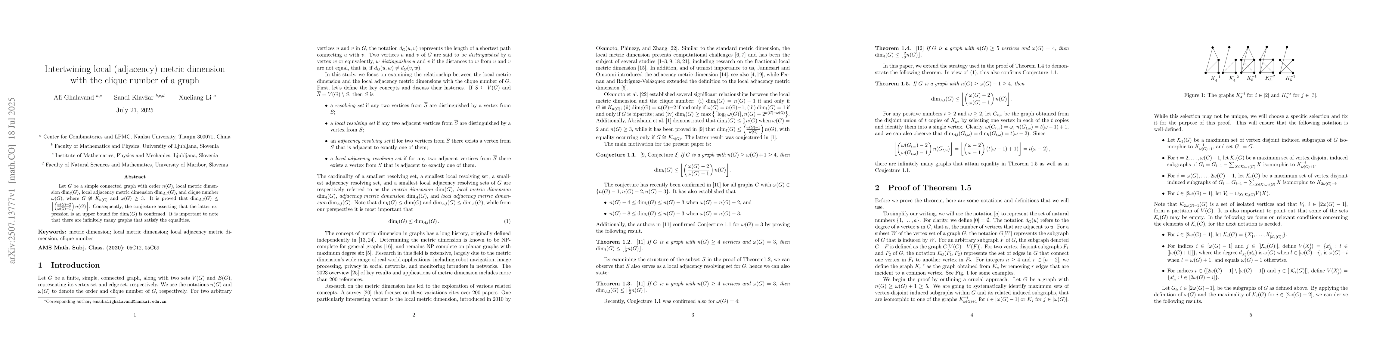Thumbnail for Intertwining local (adjacency) metric dimension with the clique number
  of a graph