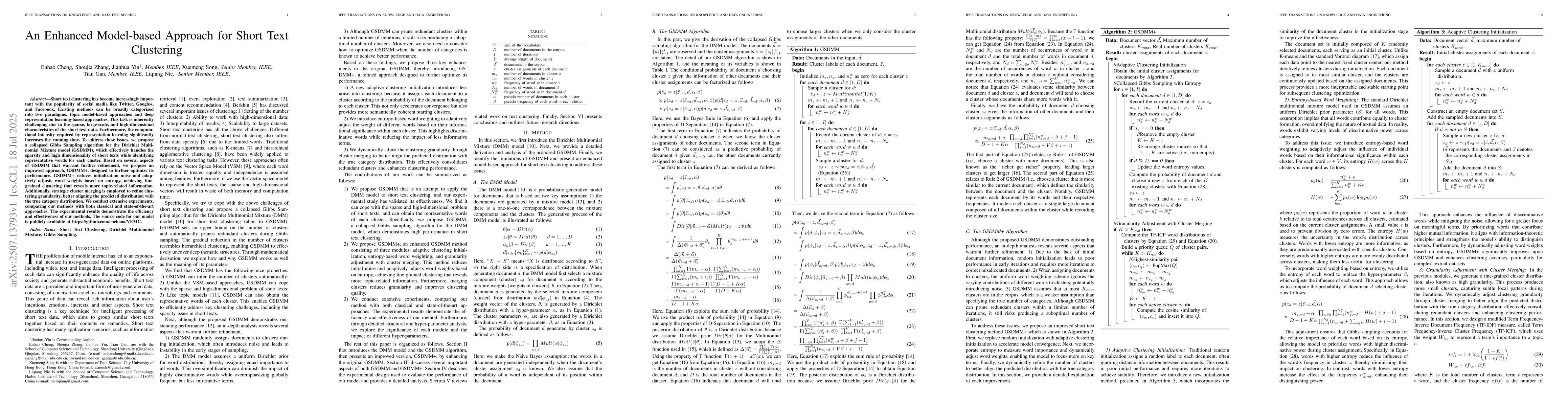 Thumbnail for An Enhanced Model-based Approach for Short Text Clustering