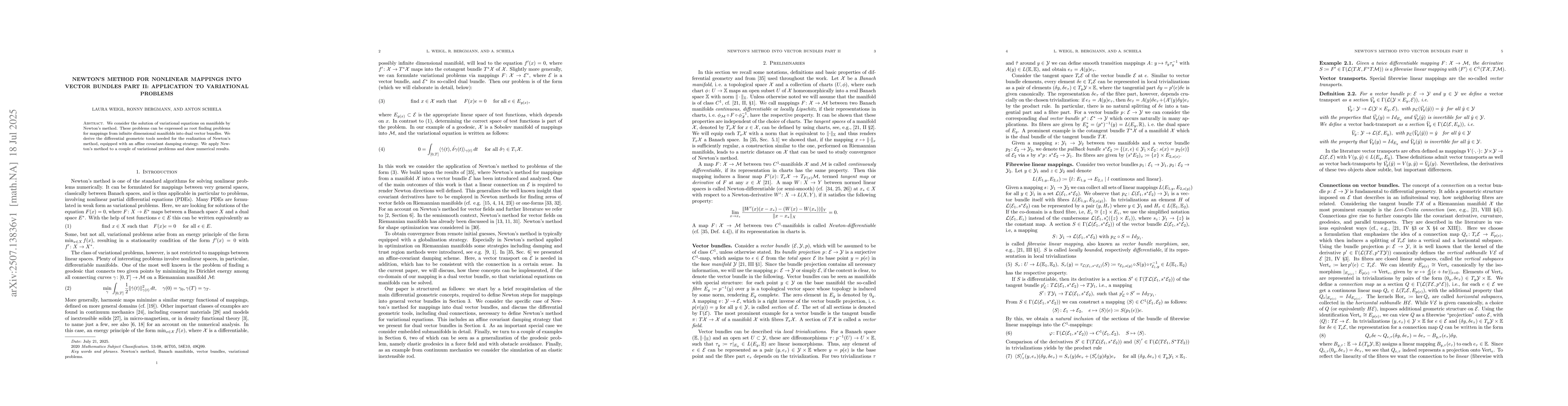 Thumbnail for Newton's method for nonlinear mappings into vector bundles Part II:
  Application to variational problems