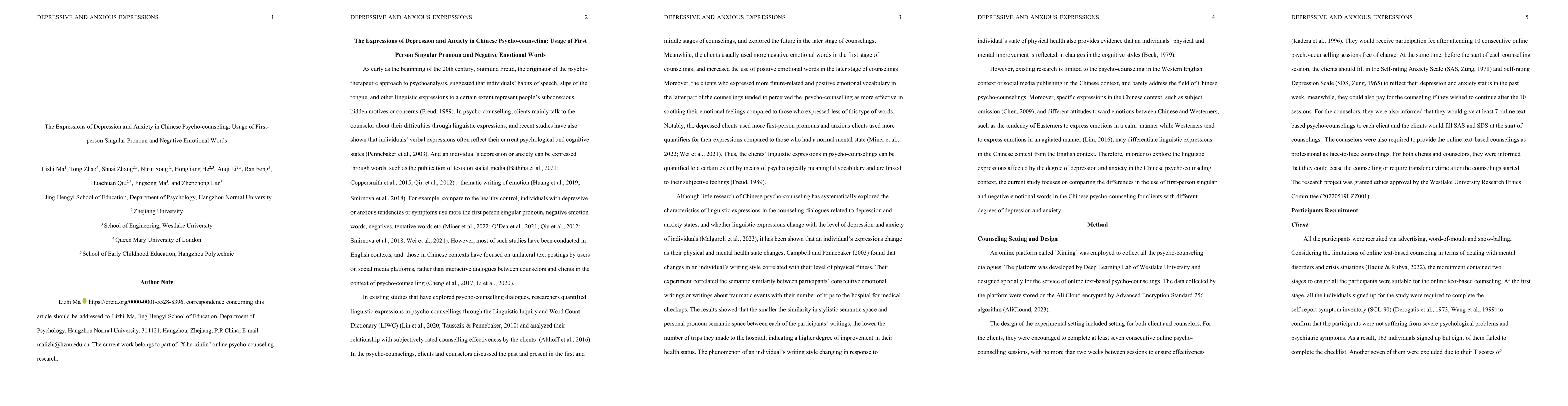 Thumbnail for The Expressions of Depression and Anxiety in Chinese Psycho-counseling:
  Usage of First-person Singular Pronoun and Negative Emotional Words