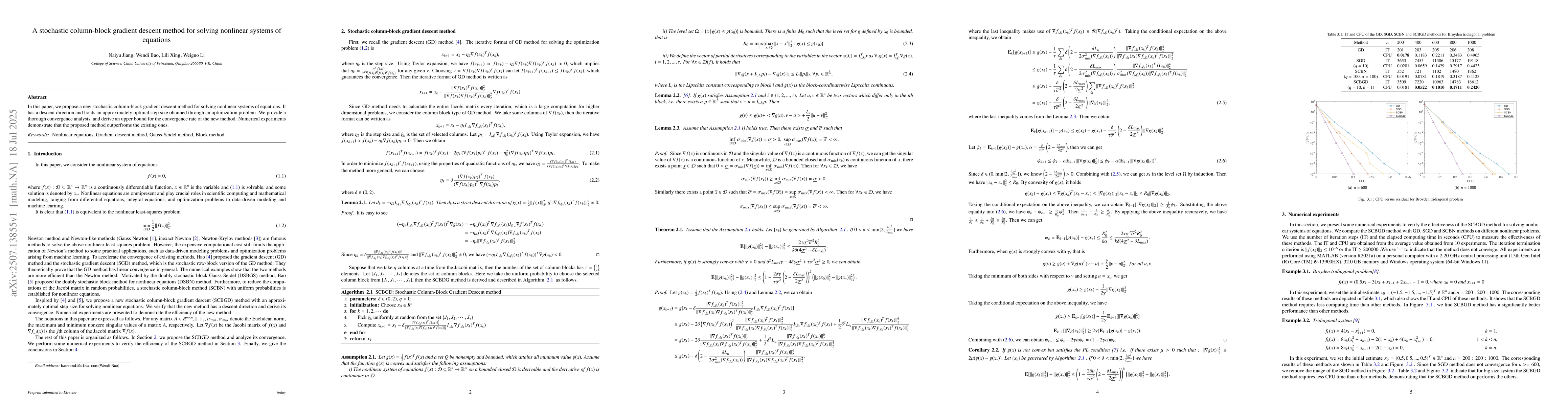 Thumbnail for A stochastic column-block gradient descent method for solving nonlinear
  systems of equations