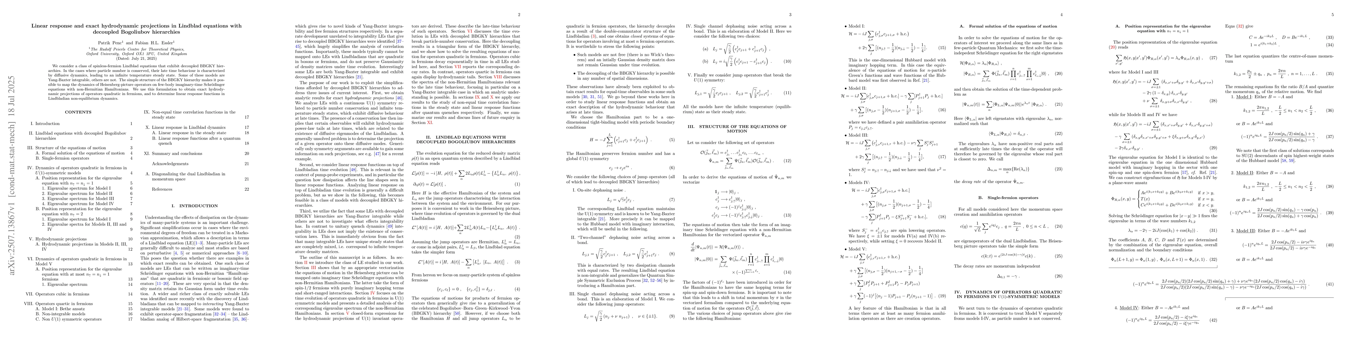 Thumbnail for Linear response and exact hydrodynamic projections in Lindblad equations
  with decoupled Bogoliubov hierarchies