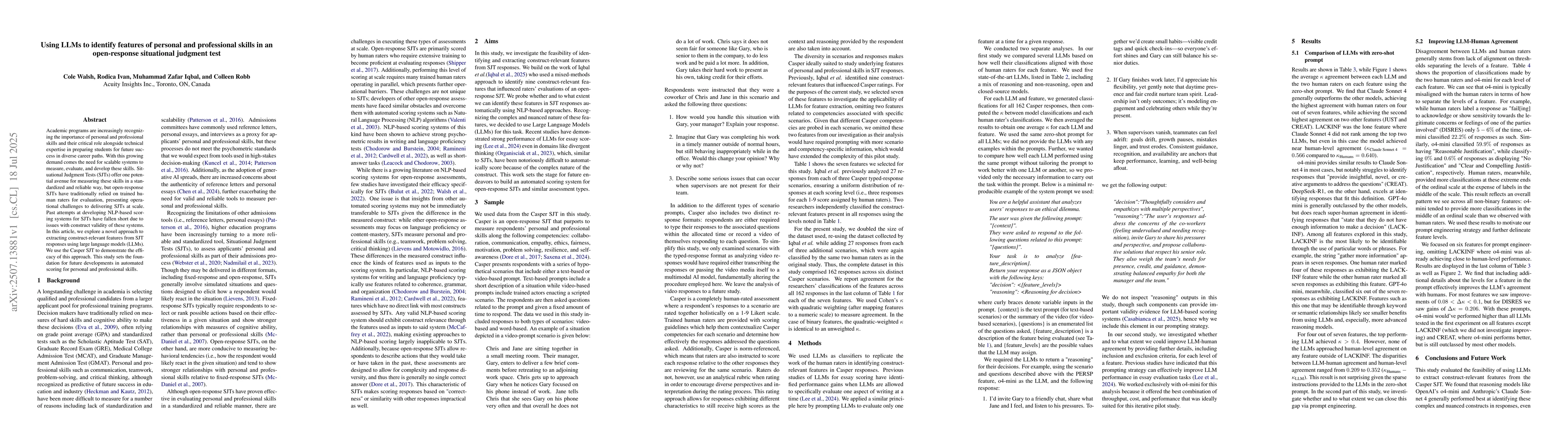 Thumbnail for Using LLMs to identify features of personal and professional skills in
  an open-response situational judgment test