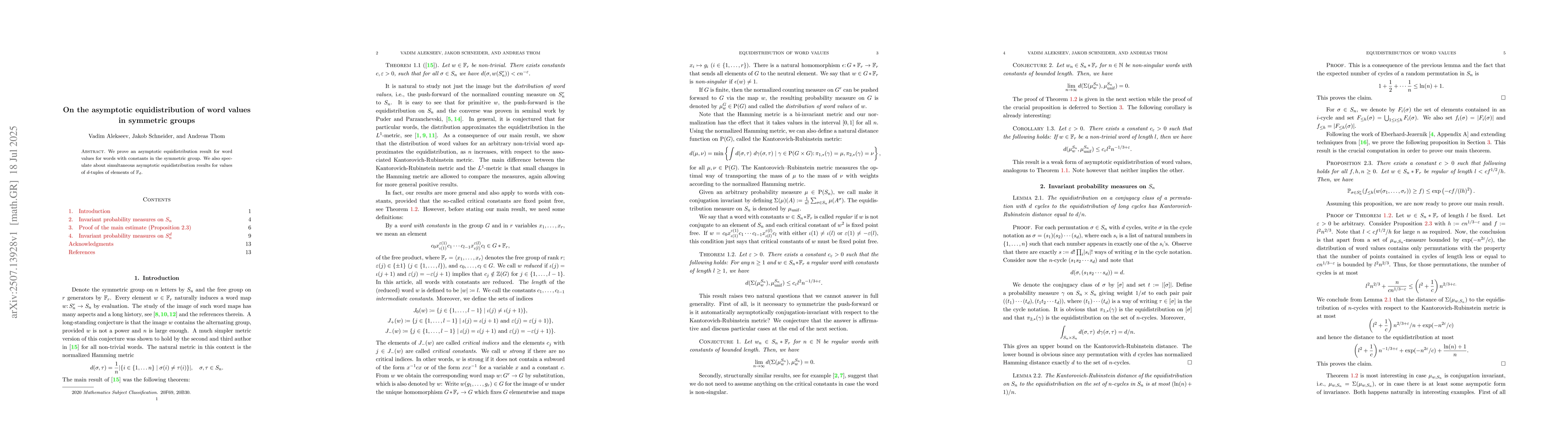 Thumbnail for On the asymptotic equidistribution of word values in symmetric groups