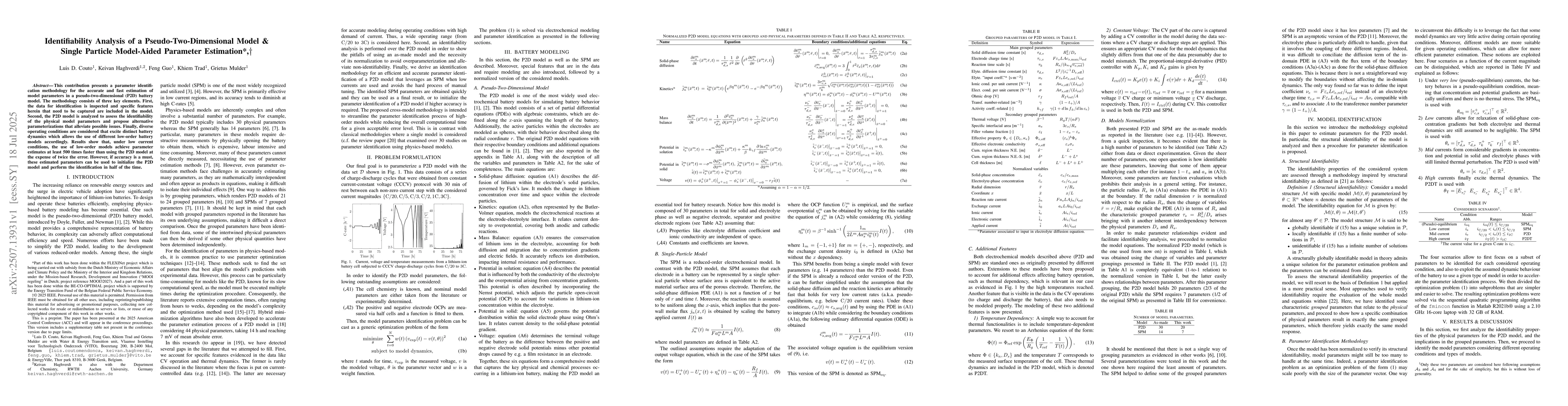 Thumbnail for Identifiability Analysis of a Pseudo-Two-Dimensional Model & Single
  Particle Model-Aided Parameter Estimation