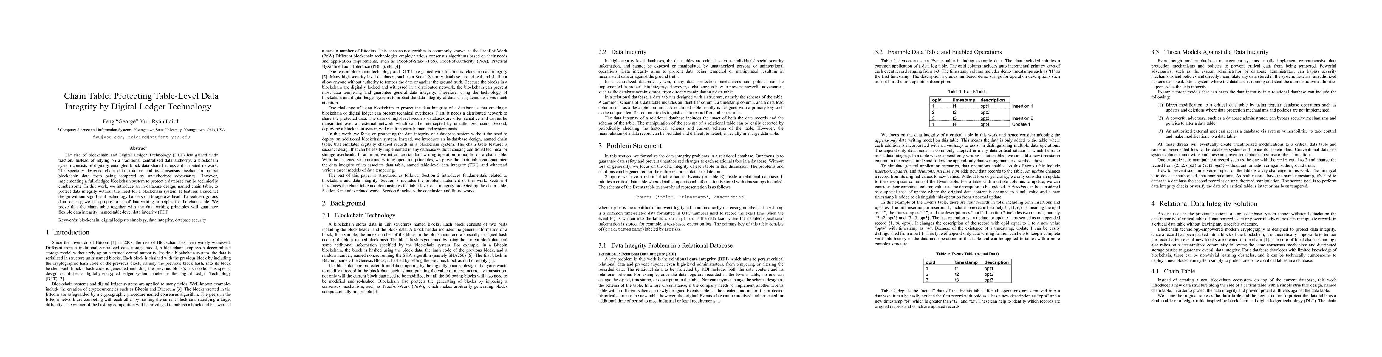 Thumbnail for Chain Table: Protecting Table-Level Data Integrity by Digital Ledger
  Technology