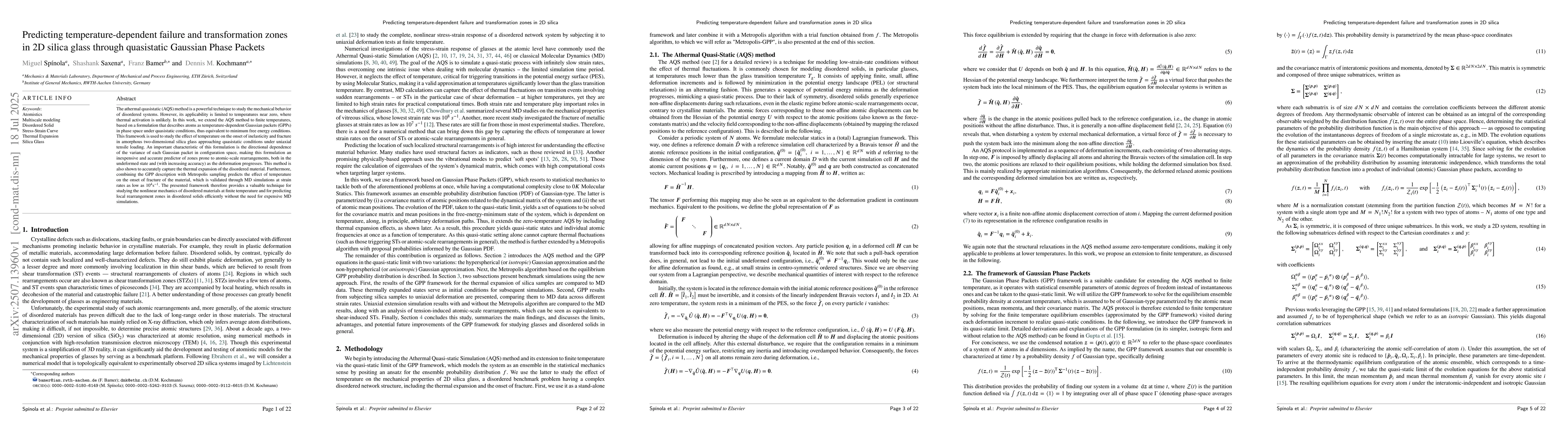 Thumbnail for Predicting temperature-dependent failure and transformation zones in 2D
  silica glass through quasistatic Gaussian Phase Packets