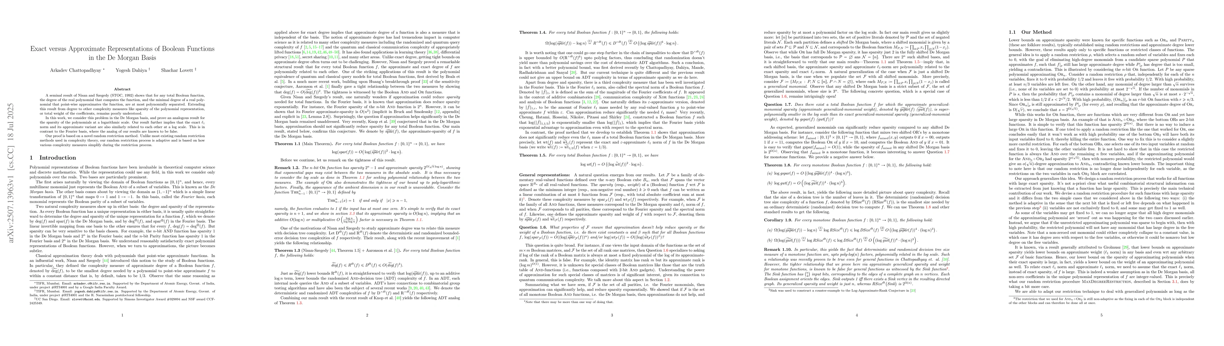 Thumbnail for Exact versus Approximate Representations of Boolean Functions in the De
  Morgan Basis