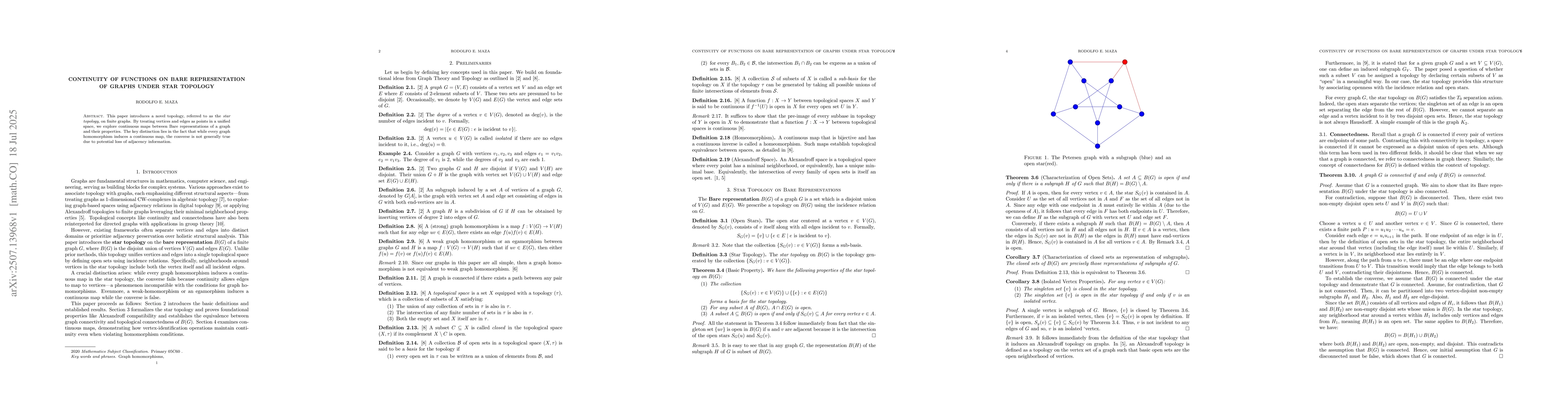 Thumbnail for Continuity of Functions on Bare Representation of Graphs under Star
  Topology