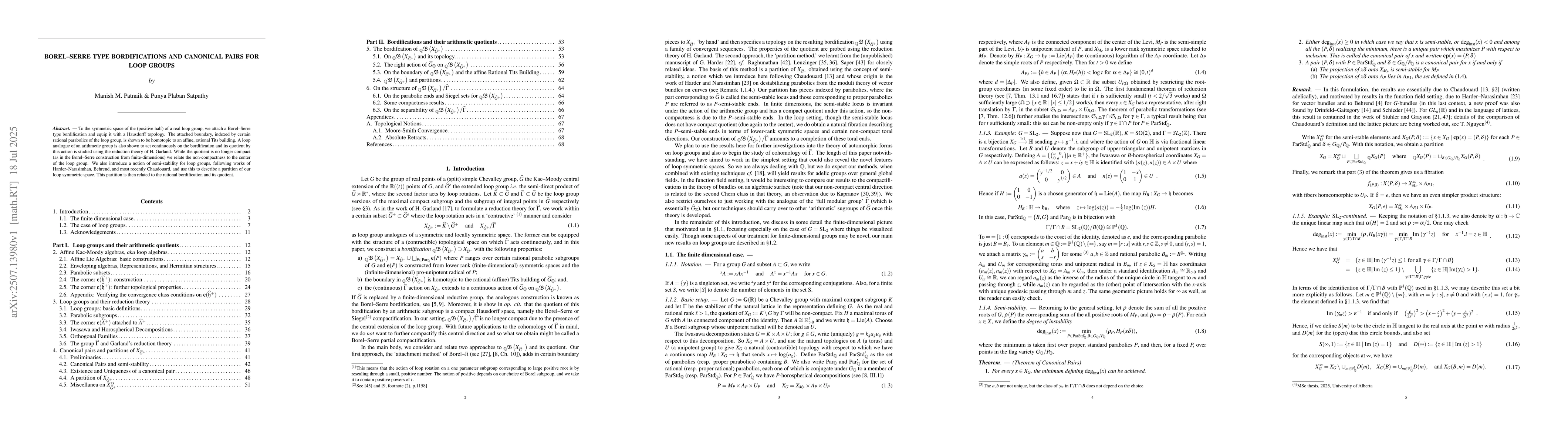 Thumbnail for Borel--Serre type bordifications and Canonical Pairs for Loop groups