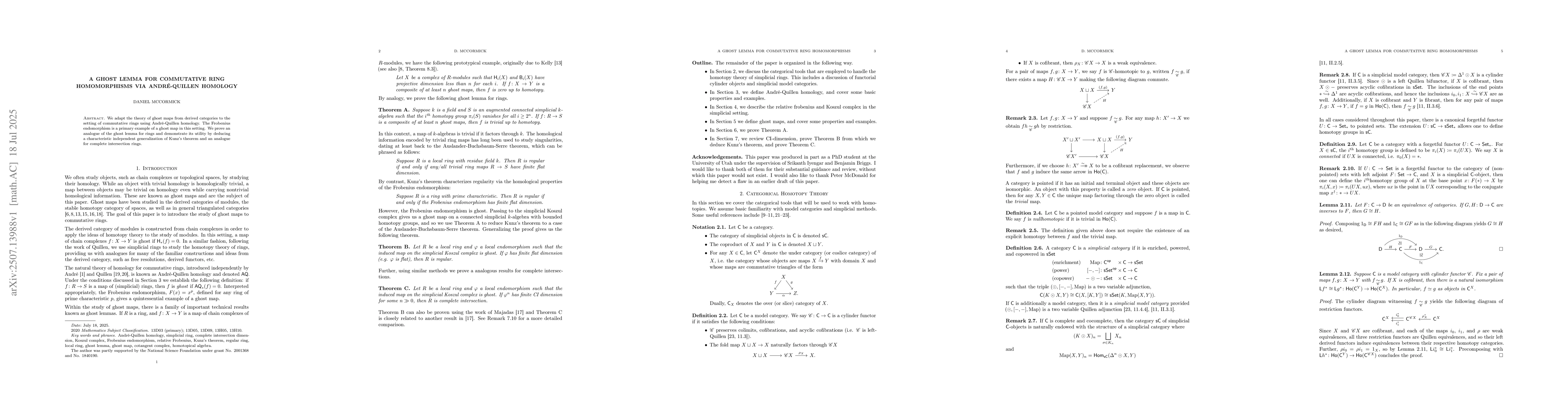 Thumbnail for A Ghost Lemma for Commutative Ring Homomorphisms via André-Quillen
  Homology