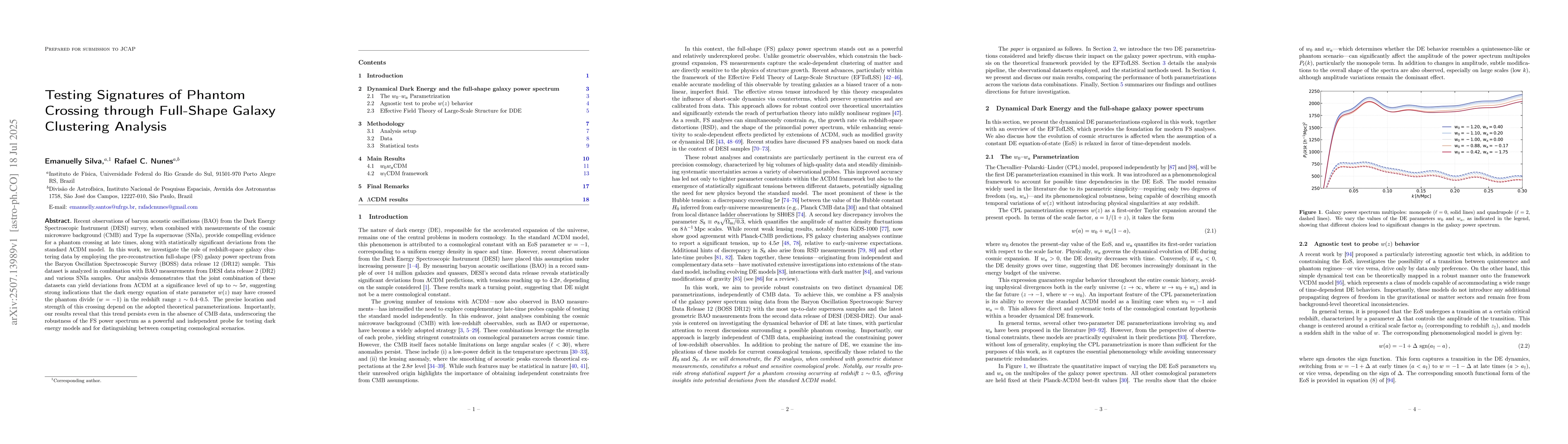 Thumbnail for Testing Signatures of Phantom Crossing through Full-Shape Galaxy
  Clustering Analysis