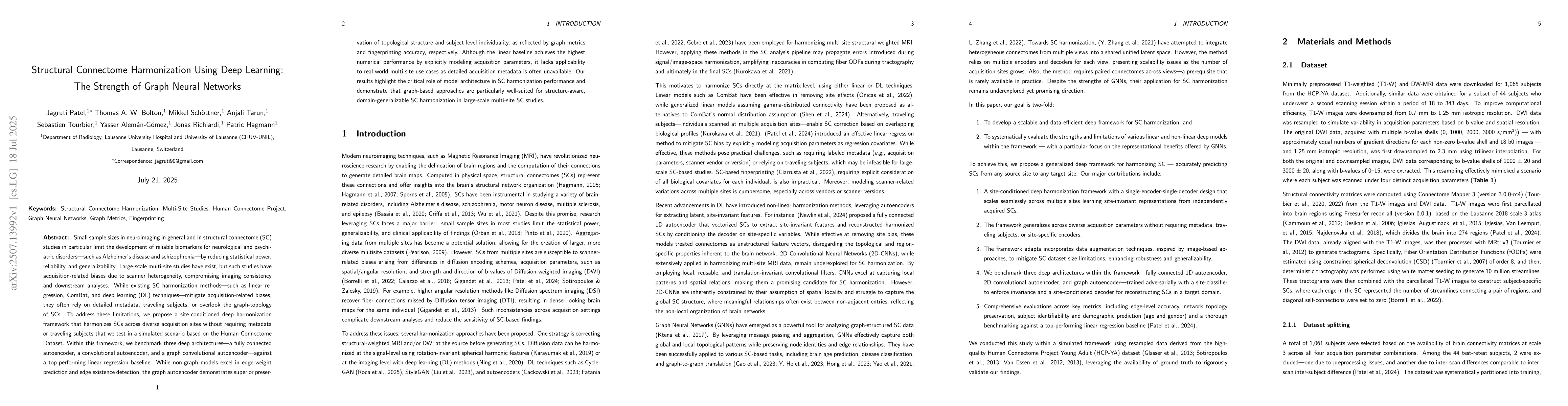 Thumbnail for Structural Connectome Harmonization Using Deep Learning: The Strength of
  Graph Neural Networks