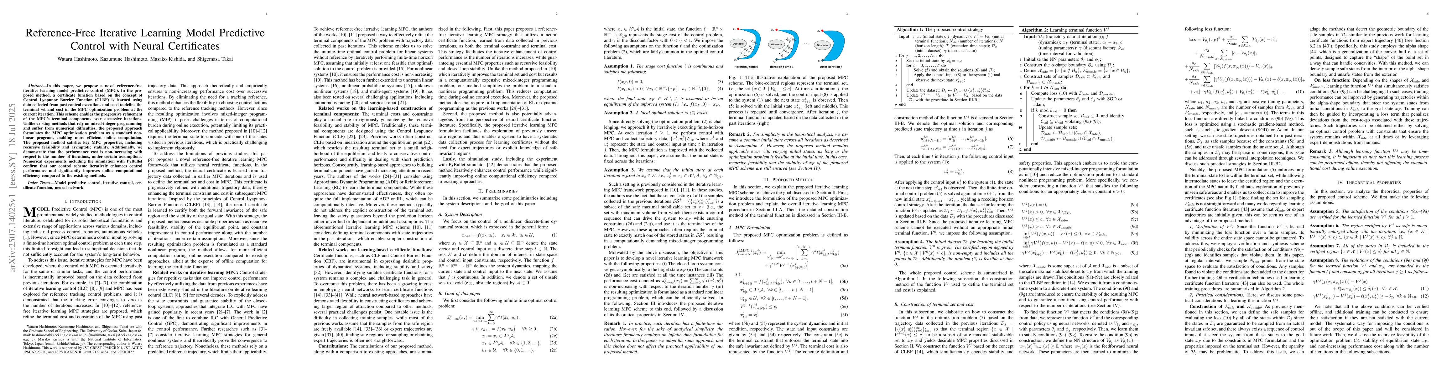 Thumbnail for Reference-Free Iterative Learning Model Predictive Control with Neural
  Certificates