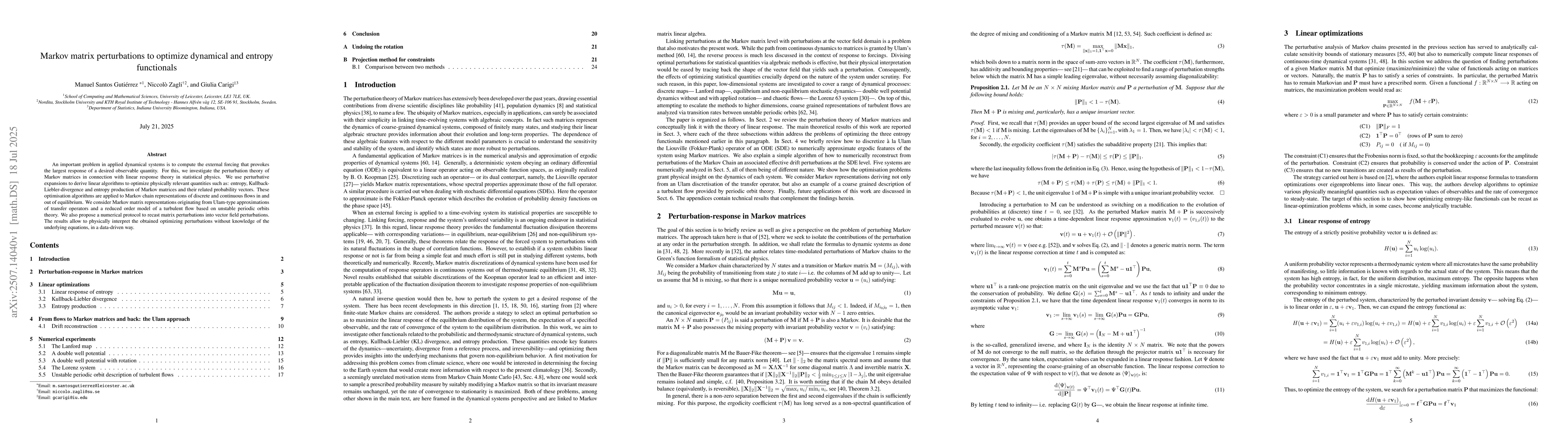 Thumbnail for Markov matrix perturbations to optimize dynamical and entropy
  functionals