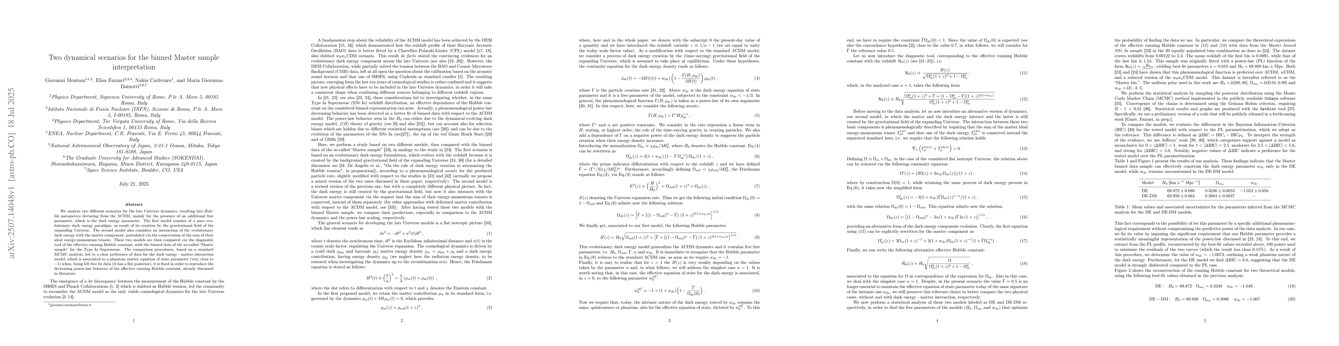 Thumbnail for Two dynamical scenarios for the binned Master sample interpretation