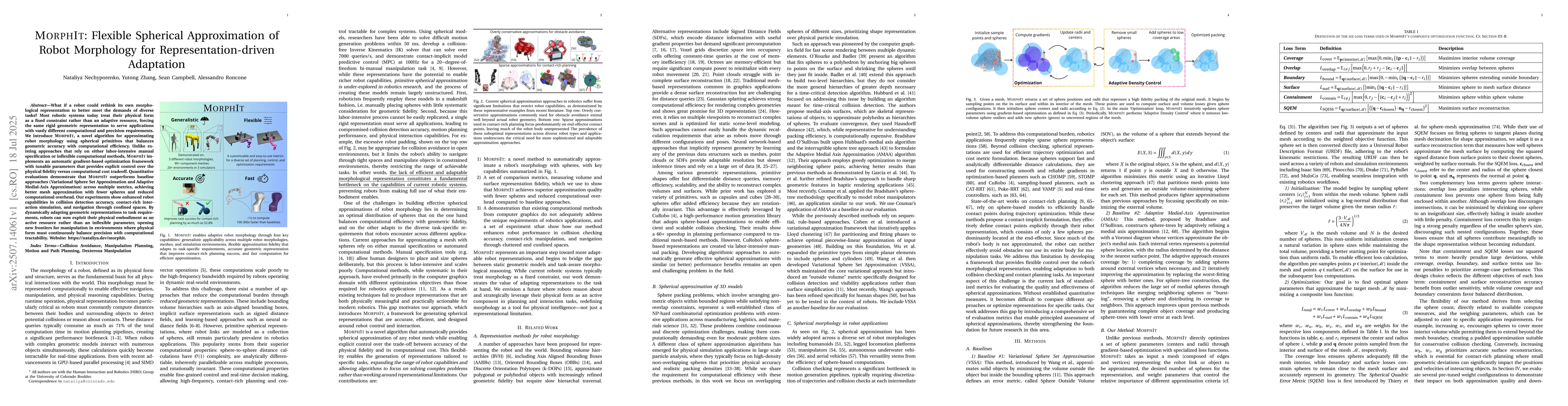 Thumbnail for MorphIt: Flexible Spherical Approximation of Robot Morphology for
  Representation-driven Adaptation