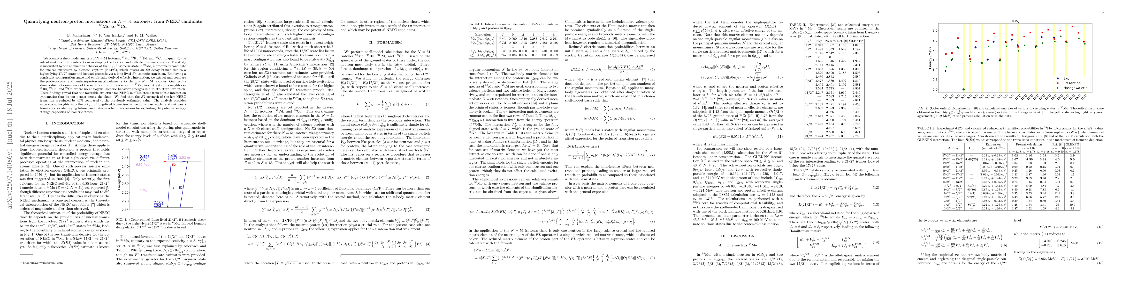 Thumbnail for Quantifying neutron-proton interactions in $N=51$ isotones: from NEEC
  candidate $^{93}$Mo to $^{99}$Cd
