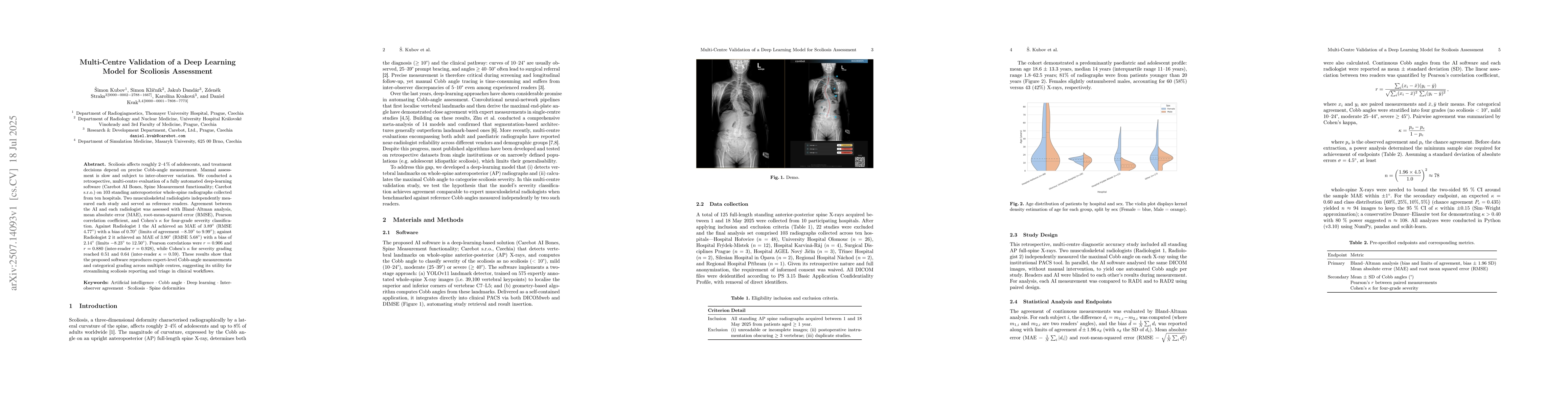 Thumbnail for Multi-Centre Validation of a Deep Learning Model for Scoliosis
  Assessment