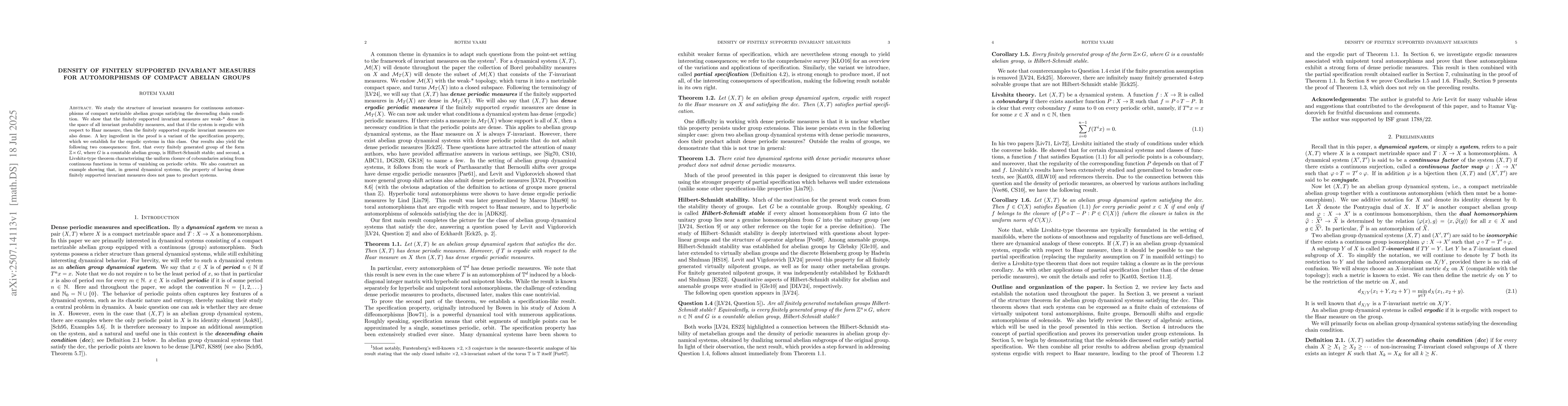 Thumbnail for Density of finitely supported invariant measures for automorphisms of
  compact abelian groups
