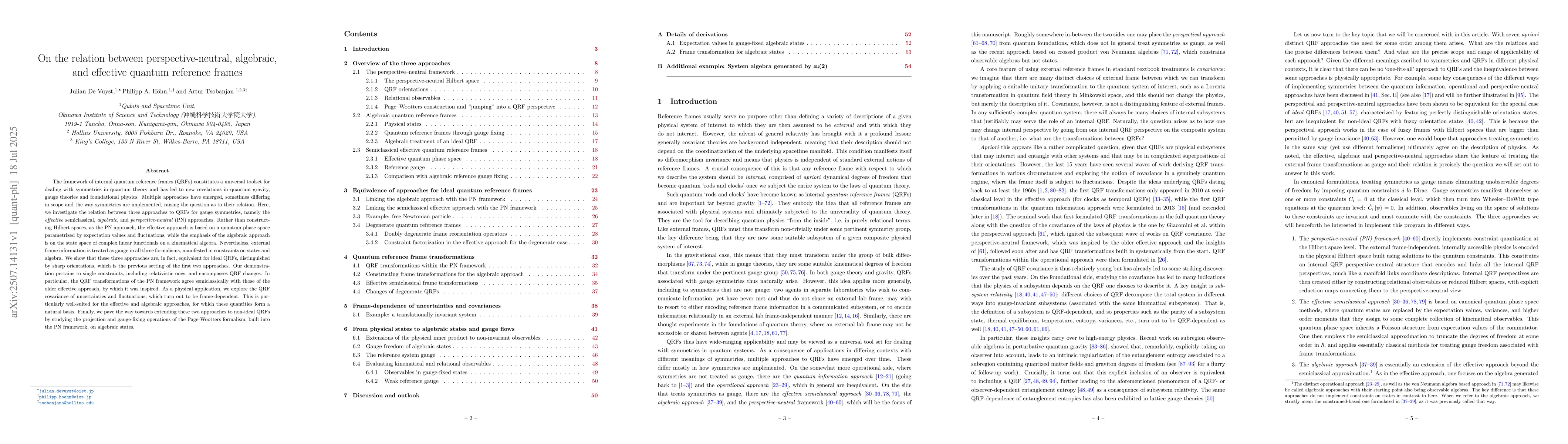 Thumbnail for On the relation between perspective-neutral, algebraic, and effective
  quantum reference frames