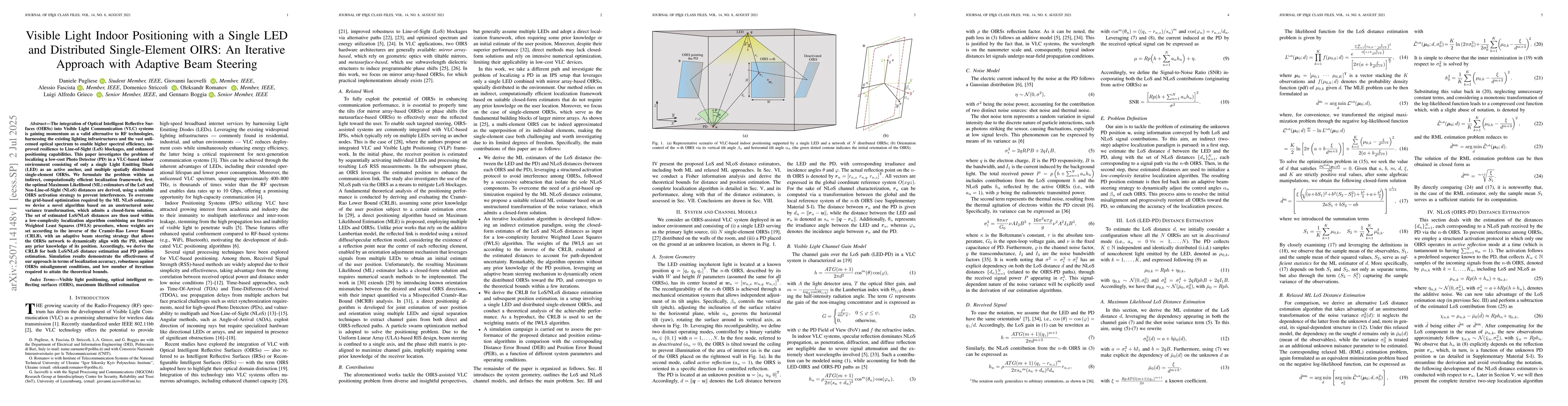 Thumbnail for Visible Light Indoor Positioning with a Single LED and Distributed
  Single-Element OIRS: An Iterative Approach with Adaptive Beam Steering
