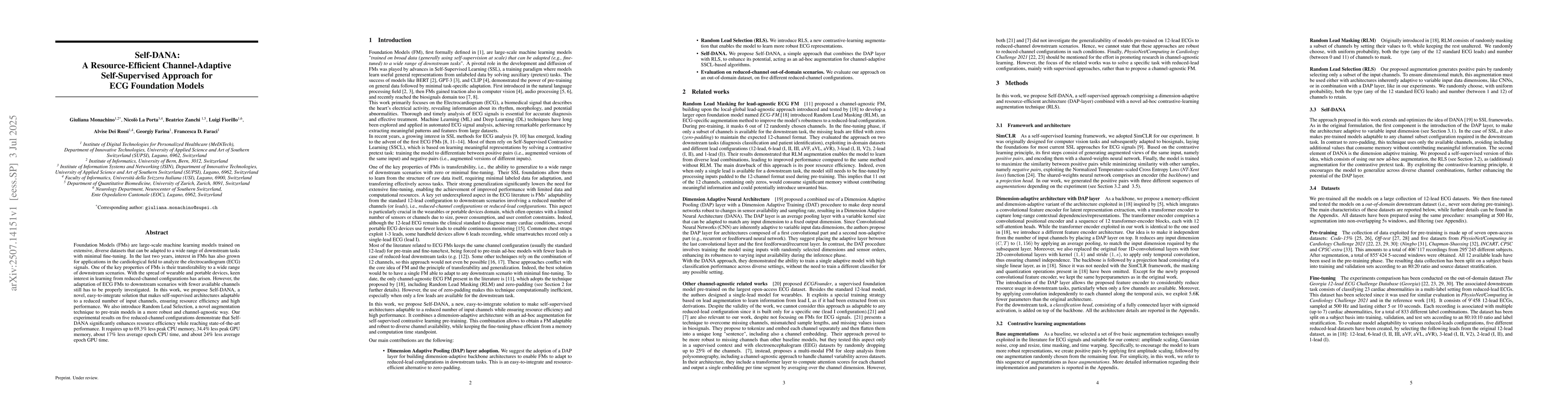 Thumbnail for Self-DANA: A Resource-Efficient Channel-Adaptive Self-Supervised
  Approach for ECG Foundation Models