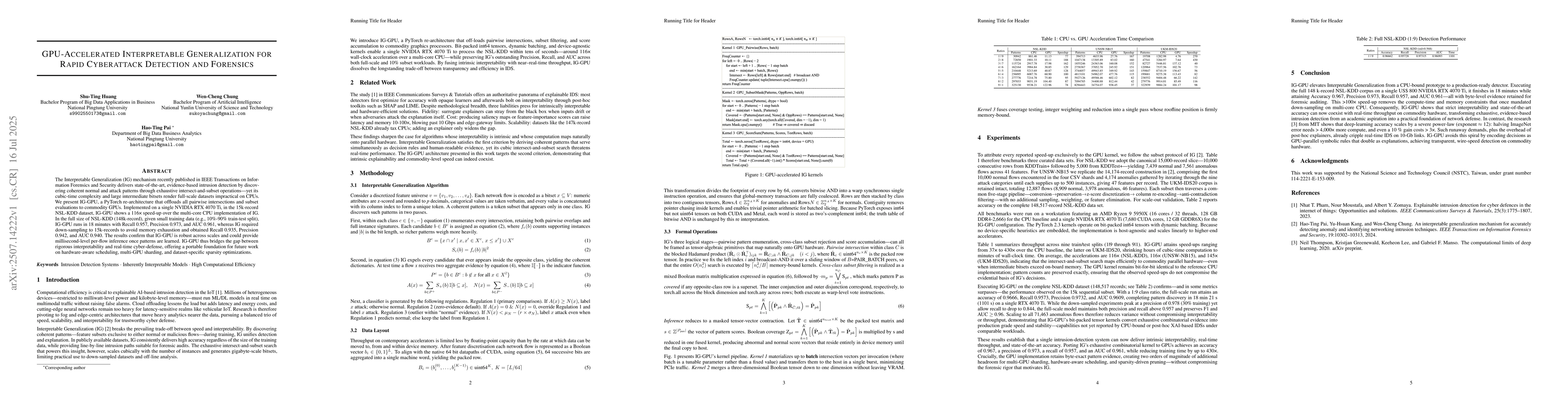 Thumbnail for GPU-Accelerated Interpretable Generalization for Rapid Cyberattack
  Detection and Forensics