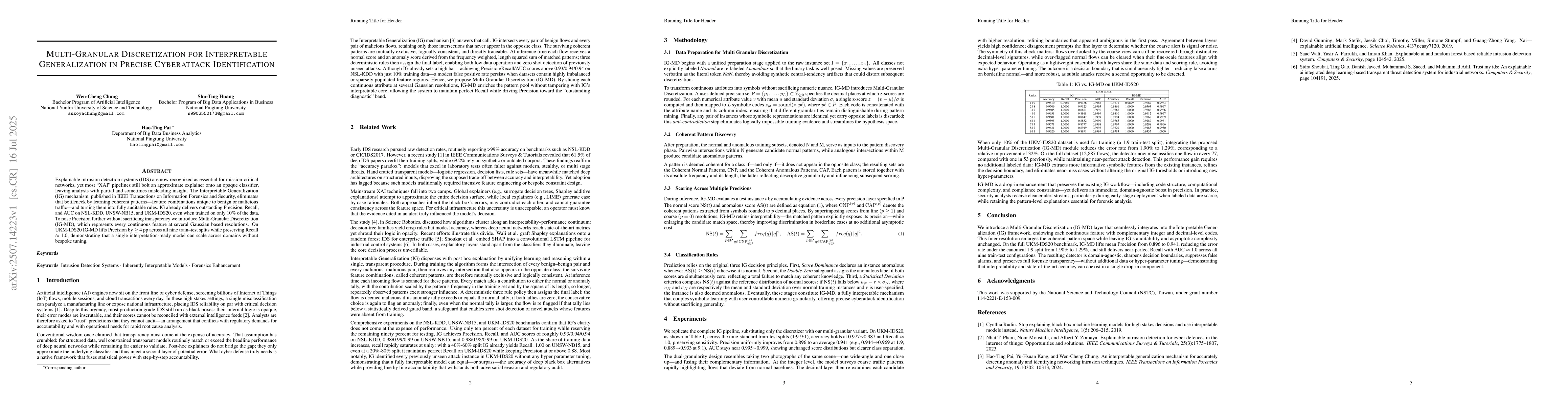 Thumbnail for Multi-Granular Discretization for Interpretable Generalization in
  Precise Cyberattack Identification