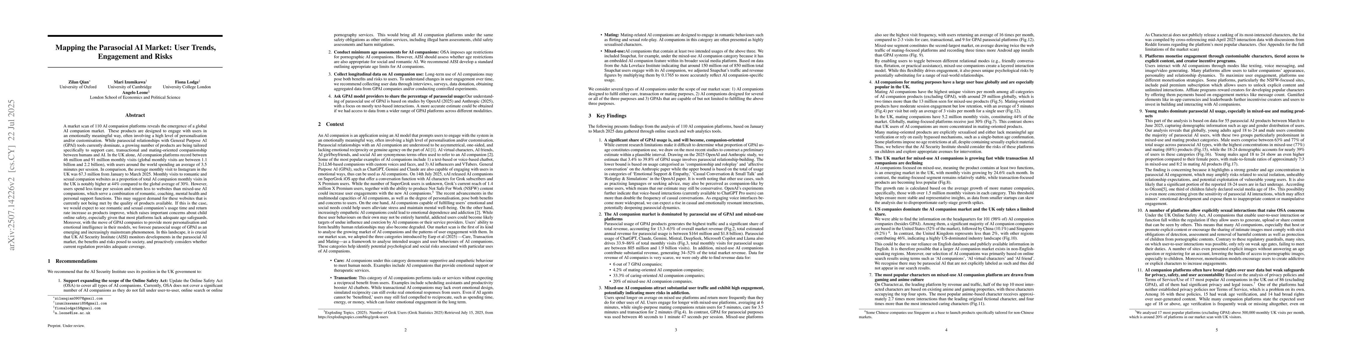 Thumbnail for Mapping the Parasocial AI Market: User Trends, Engagement and Risks