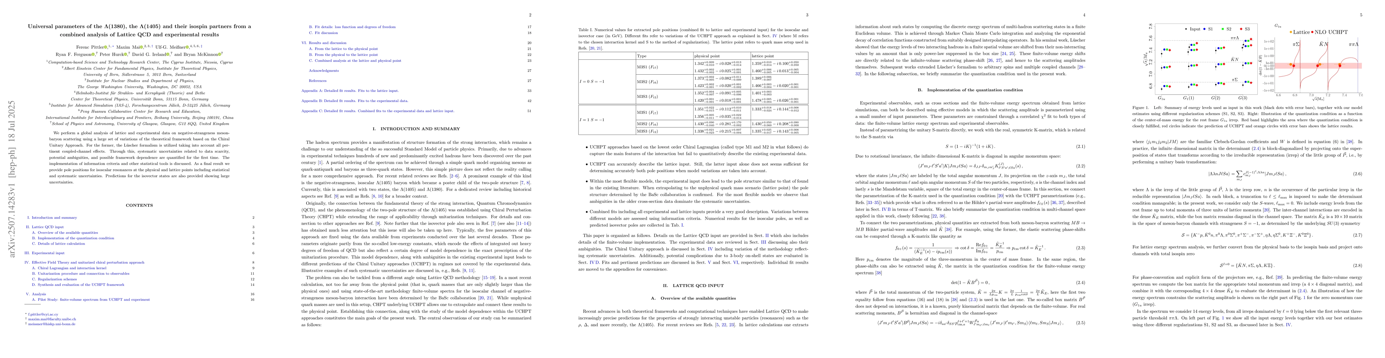 Thumbnail for Universal parameters of the $Λ(1380)$, the $Λ(1405)$ and
  their isospin partners from a combined analysis of Lattice QCD and
  experimental results