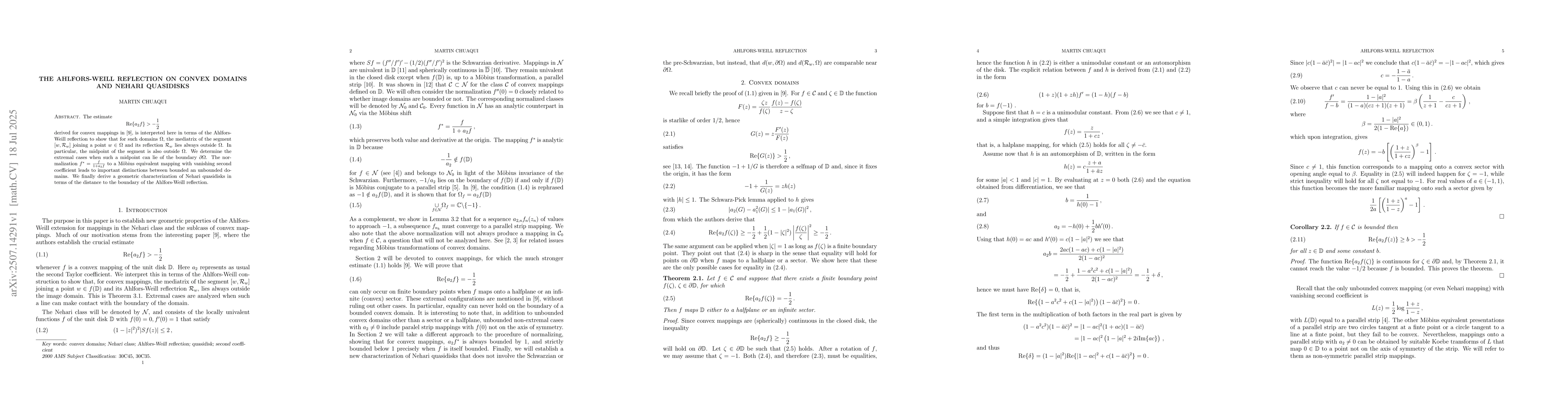 Thumbnail for The Ahlfors-Weill reflection on convex domains and Nehari quasidisks