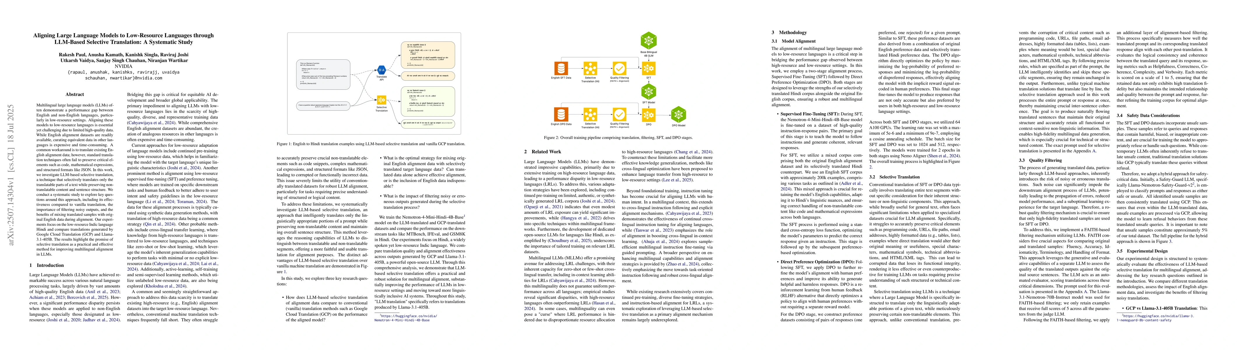 Thumbnail for Aligning Large Language Models to Low-Resource Languages through
  LLM-Based Selective Translation: A Systematic Study