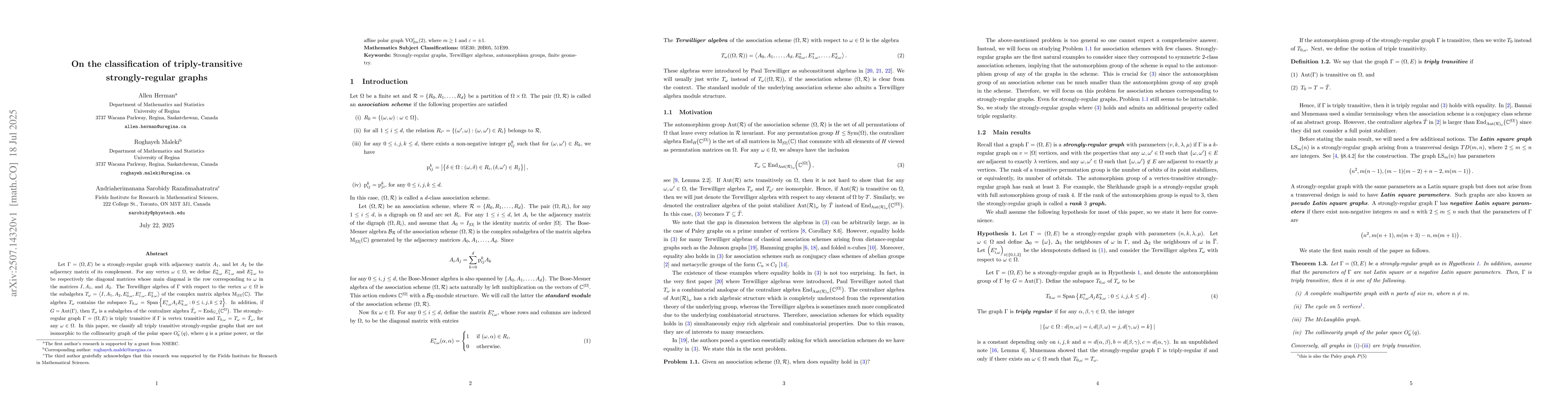 Thumbnail for On the classification of triply-transitive strongly-regular graphs